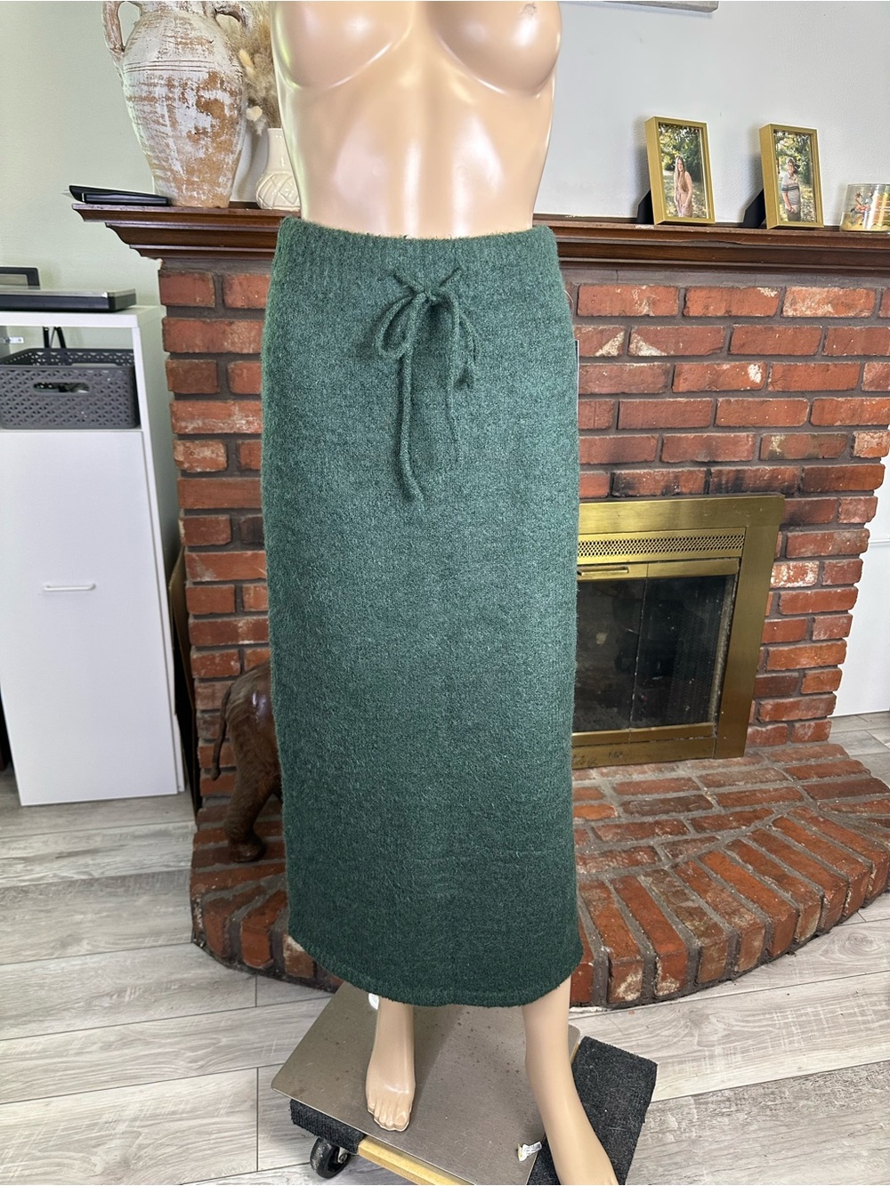 Cozy Knit Drawstring Maxi Skirt - Dark Green